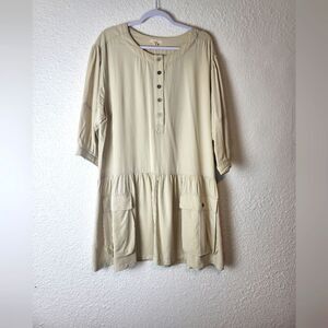 Easel Lagenlook Tencel Babydoll Cargo Drop Waist Dress Large